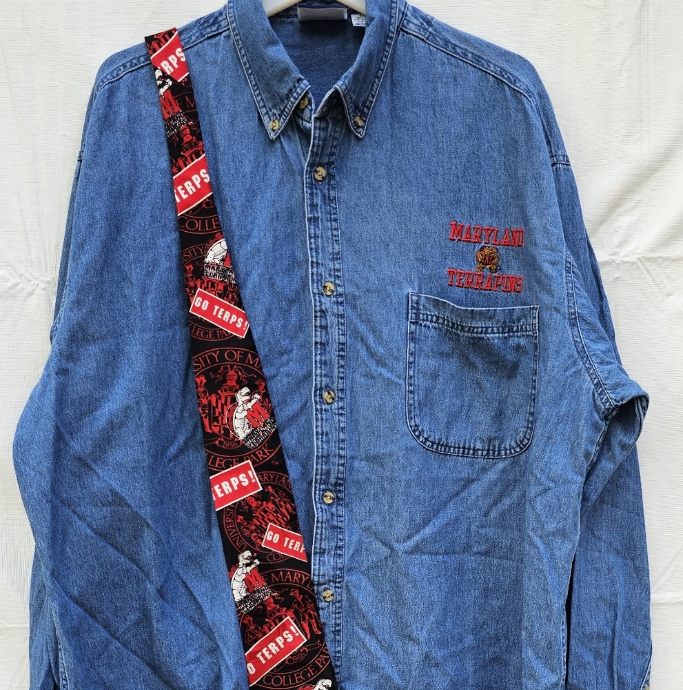 Maryland Tereapins Denim Shirt XXL & Tie LOT